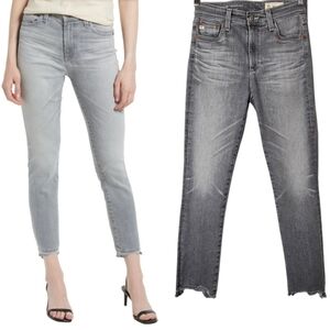 Ag Adriano Goldschmied Mari High-Rise Slim Straight Crop Jeans Gray Size 28